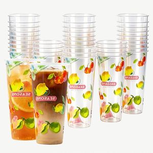 Disposable PP Milk Tea Cups Custom-Made Lids Floral Inner-Seal Film 700ml Capacity Street Vending Use for Lemon Tea Beverages - Product Image 1