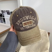 Casquette de baseball en jean délavé non structurée style vintage américain pour femme, avec motif lettres, large bord, grande taille, effet amincissant pour le visage