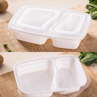 Boîte à lunch jetable blanche à double compartiment, style américain, avec pochette à compartiments séparés, compatible micro-ondes, pour livraison en restaurant