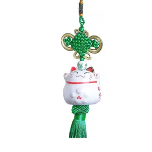 Japanse Traditionele Keramische Beeldje Japanse Lucky Cat Charm-Porseleinen Beeldje Opknoping Hanger (Groen)