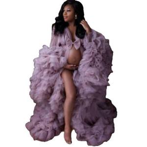 Robe de soirée longue en maille fine antistatique à col en V et manches longues pour femmes enceintes - Product Image 5