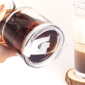 Gobelet en <span class=keywords><strong>verre</strong></span> transparent personnalisable en gros avec paille et couvercle, empilable, de qualité alimentaire, design moderne - Product Image 6