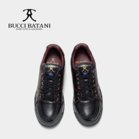 BUCCI BATANI Chaussures de skate pour hommes en cuir noir, tige en tissu Scabal, lacets, semelle extérieure en caoutchouc XL, SC070-Noir