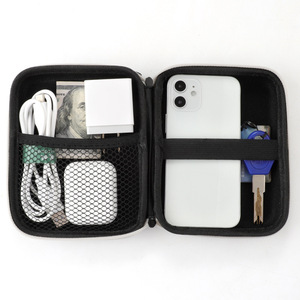 Portable Digital Storage Case For Earphones <b>Cables</b> <b>Power</b> Bank <b>USB</b> Drive 2-3 Compartments Black EVA Bag With Handle - Product Image 4