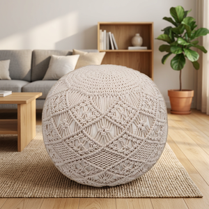 Pouf ottoman noué en coton naturel fait main pour s'asseoir, repose-pieds, tabourets, design moderne asiatique, pour chambre, atelier, usage domestique - Product Image 3