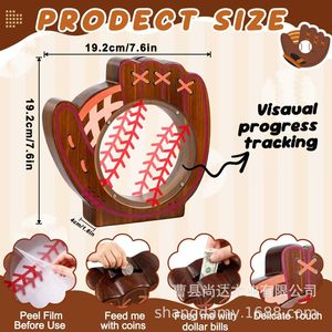 Wooden <b>baseball</b> <b>glove</b>-shaped piggy bank, transparent household piggy bank for children, cartoon bedroom piggy bank for kids' - Product Image 2