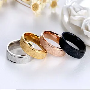 Jane Eyre High Quality 6 mm Frosted Sand 18K Gold Plated Stainless Steel Couple Ring Engagement Wedding Couple Ring Wholesale