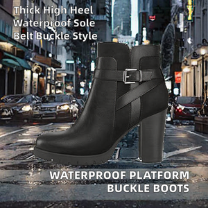 Botas de Plataforma Impermeables para Mujer, con Hebilla, Punta Redonda, Tacón Grueso, para Invierno y Otoño - Product Image 2