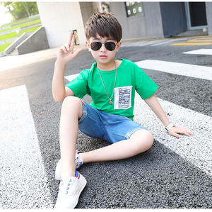 Ebay Express Francia Ropa de Bebé China Conjuntos de Pantalones Cortos 3/4 de Mezclilla de Verano y Camiseta con Estampado Verde para Niños - Product Image 2