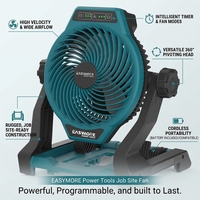 Ventilateur sans fil 20V 190mm portable rechargeable avec batterie au lithium, 3 vitesses, pour chantier, atelier, camping