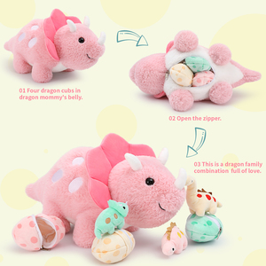 En stock, ensemble de jouets en peluche Triceratops rose pâle pour maman et bébé, dinosaure en peluche, cadeau pour l'anniversaire d'un enfant, décoration de chambre d'enfant - Product Image 2