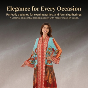Boutique Style <b>Islamic</b> Abaya Ethnic Elegant Floral <b>Print</b> Polyester Long Sleeve Maxi for Dubai Resort Gathering Statement Wear - Product Image 2