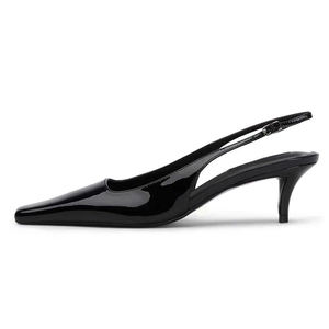 Sandales à <span class=keywords><strong>petit</strong></span> bout carré pour femmes Robe sexy Patent Stiletto Low Heels Back Buckle Strap Slip on Slingback Shoes - Product Image 4