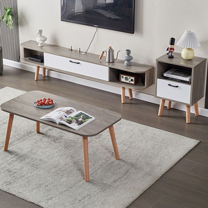 Ensemble meuble TV et <span class=keywords><strong>table</strong></span> basse en panneaux <span class=keywords><strong>de</strong></span> particules à prix abordable avec espace <span class=keywords><strong>de</strong></span> rangement pour le salon - Product Image 2