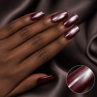 Faux ongles magnétiques courts carrés effet œil de chat personnalisés, bordeaux foncé, gel brillant chatoyant, vente en gros OEM