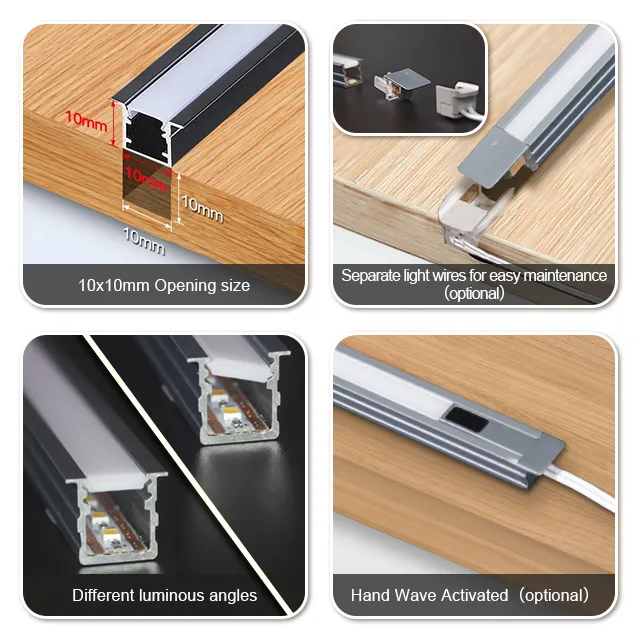 DC 12V aluminum profile clip on glass custom length aluminum cabinet wardrobe led shelf strip light