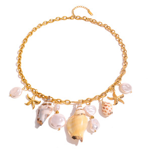Collar de perlas con colgantes de concha y estrella de mar para mujer, uso diario - Product Image 5