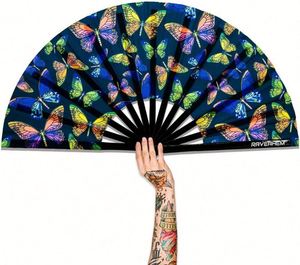 Abanicos de mano grandes reflectantes UV con diseño de hongos, abanicos de mano de PVC transparente personalizados, abanicos plegables con logo impreso personalizado al por mayor - Product Image 1