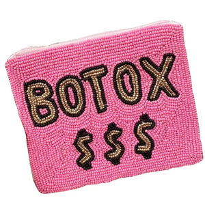 Beaded <b>Pink</b> Coin <b>Purse</b> With Botox And Dollar Signs Zipper Closure Handmade Fashion Wallet For Women Mini Size coin <b>purse</b> - Product Image 1
