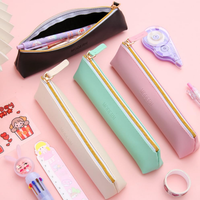 Bureau école étudiants stylo boîte en cuir PU cadeau stylo pochette mignon papeterie sac de rangement avec fermeture éclair