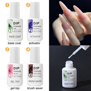 Lot de 4 pièces : Base Coat/Top Coat/Activateur/Protège-pinceaux pour Manucure, Gel Polish Séchage Rapide 10ml, Poudre à Tremper Naturelle - Product Image 2