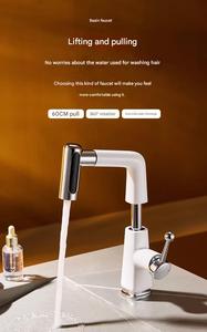 Rubinetto <span class=keywords><strong>da</strong></span> Bagno Girevole Omnidirezionale Estraibile con Funzione di Sollevamento, Dispositivo di Lavaggio per Lavabo con Acqua Calda e Fredda - Product Image 5