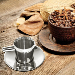 ขายตรงจากโรงงาน ชุดแก้วกาแฟสแตนเลสสองชั้นพร้อมจานรอง ชุดถ้วยชา - Product Image 3