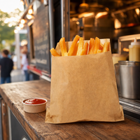 Sacs à frites en papier kraft personnalisés avec logo, ouverture supérieure, résistants à la graisse, sacs à collation en vrac, écologiques pour les restaurants de burgers et la vente de nourriture de rue