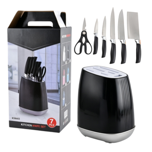 Juego de cuchillos de cocina de 7 piezas con bloque de almacenamiento, juego de cuchillos de cocina de acero inoxidable afilados, mango ergonómico de PP para uso diario en el hogar - Product Image 3