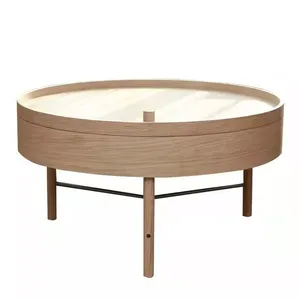 Table basse ronde haut de gamme double moderne luxe en acier inoxydable laiton rotatif noir et or table basse table en bois massif