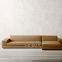 Modernes Kamelleder 2-Sitzer-Sofa mit Eckigen Armlehnen, Niedriger Rückenlehne und Hochdichtem Schaumstoff für Wohnzimmer, Apartment, Hotel-Lobby