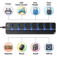 Hub USB 7-en-1 portable à 7 ports USB 3.0, sans pilote, avec interrupteurs indépendants et adaptateur secteur – Meilleures ventes