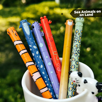 Stylo Gel Effaçable à Mécanisme Rotatif Motifs Animaux Marins (Pufferfish, Hippopotame, Pieuvre, Poisson-Pieuvre, Homard, Baleine) Encre Bleue – Cadeau Scolaire