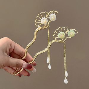 Bâtonnet à cheveux en perles et strass de style chinois ancien pour femmes, épingle à cheveux vintage en cristal, accessoire de coiffure - Product Image 2