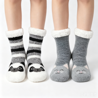 Pantoufles duveteuses pour femmes, chaussettes confortables, chaud, hiver, doux, épais, polaire, noël, antidérapant, bas de maison, collection