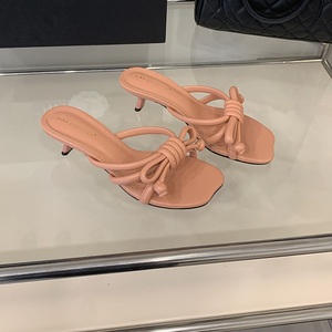 Bow Knot <b>Kitten</b> <b>Heel</b> <b>Mules</b> for Women Elegant Square Toe On Heeled Sandals Comfortable Summer Dress Shoes Slippers - Product Image 4