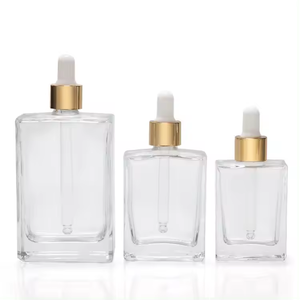 평평한 사각형 직사각형 럭셔리 15ml 30ml 50ml 100ml 투명 유리 스포이드 병 (칼라와 함께) 혈청 에센셜 오일 - Product Image 3