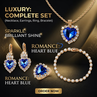 Parure de bijoux vintage royale en forme de cœur avec strass, collier, boucles d'oreilles, bague, bracelet en cristal plaqué argent et or, vente en gros pour fêtes