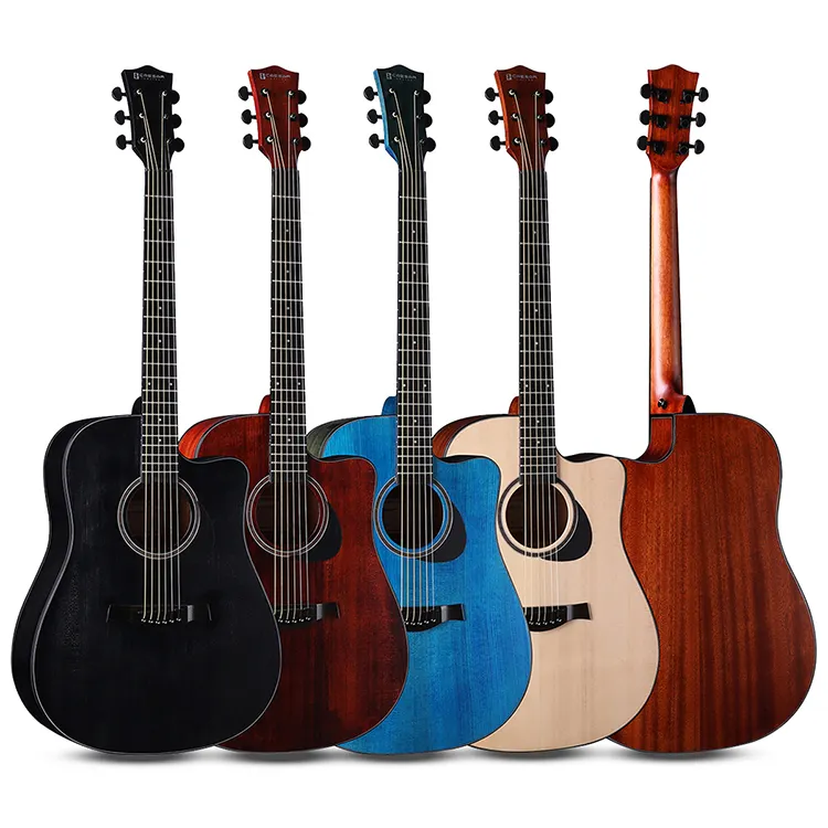 Venta al por mayor de guitarra acústica de abeto sólido de 41 pulgadas personalizado precio barato Top principiante colorido China venta directa de fábrica de 2017