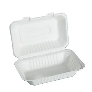 ECO Clamshell Sugarcane Bagasse Plate 100% Biodegradable Packaging Takeaway Lunch Food Containers Boxes With Lid