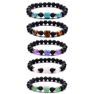 Cabeza de Buda a la moda, piedra preciosa de cuarzo <span class=keywords><strong>rosa</strong></span>, 8MM, cuentas de piedra de <span class=keywords><strong>Lava</strong></span>, pulsera elástica, pulsera Unisex, regalo de joyería de cristal curativo - Product Image 6