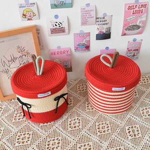 Yuttii <b>Knit</b> Woven <b>Storage</b> Basket Round With Lid Handmade Toy Organizer Decorative Basket For Desktop Sundries <b>Storage</b> - Product Image 2