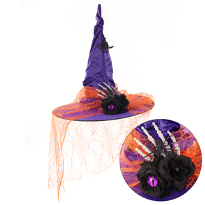 Halloween rayé à volants dentelle chapeau <span class=keywords><strong>de</strong></span> sorcière fête boule Cosplay magicien foncé doigt os décoration unisexe 100% Polyester - Product Image 5