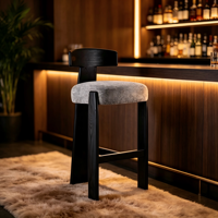 Tabouret de bar en bois massif avec dossier simple, chaise haute de bar minimaliste moderne, tabouret de comptoir élégant pour bar à domicile