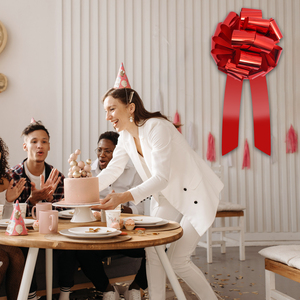 โบว์พู่ปอมปอมปอมสีแดงเมทัลลิกขนาด14นิ้วสำหรับตกแต่งบ้านงานแต่งงานงานวันเกิดวันคริสต์มาส - Product Image 5