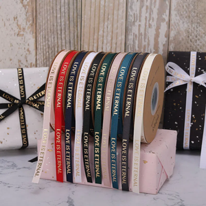 Pita Satin poliester cetak kustom Logo 3D pita Grosgrain cetak Foil emas timbul untuk hadiah nama merek - Product Image 3