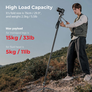 Trépied monopode en fibre de carbone SmallRig 5565, hauteur 175 cm, charge 5 kg, poids 2,5 kg avec tête hydraulique pour vidéo - Product Image 4