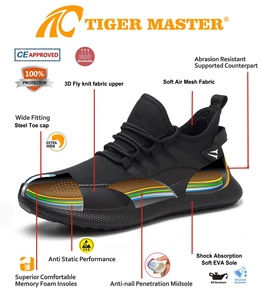 Tiger Master Protección antideslizante para los pies Anti-aplastamiento EU Puntera de acero A prueba de pinchazos Peso ligero Negro Zapatillas de seguridad para hombres - Product Image 6