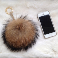 Porte-clés de luxe avec pompon, breloque de sac, pendentif, boule de fourrure de raton laveur, accessoires en peluche, porte-clés de voiture avec boule de fourrure
