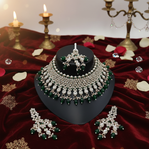 <b>Gold</b> Plated Brass Zircon Bridal Jewelry <b>Set</b> Choker Necklace Drop Earrings Tikka High Quality Party Wedding Gift Ethnic Jewelry - Product Image 3